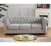 Vente-unique-Sofá 3 plazas de Terciopelo Chesterfield - Gris Plata