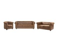 Vente-unique - Sofá 3 plazas + Sofá 2 plazas+ Sillón Chesterfield - Microfibra - marrón