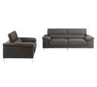 Vente-unique - Sofá 3 plazas + Sofá 2 plazas Solange - Piel - Gris Antracita