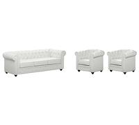 Vente-unique-Sofá 3 plazas y 2 sillones Chesterfield - Piel sintética - Blanco