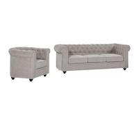Vente-unique-Sofá 3 plazas y sillón en Tejido Gris Chesterfield
