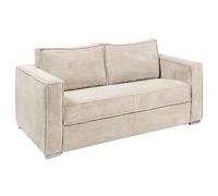 Vente-unique-Sofá Cama de 3 plazas con Apertura Italiana de Pana Beige - Cama de 140 cm - Colchón con Memoria de Forma de 22 cm Loreto