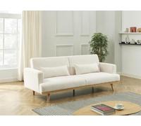 Vente-unique-Sofá Cama de 3 plazas de Tela rizada Blanco Esme
