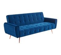 Vente-unique-Sofá Cama de 3 plazas de Terciopelo POLANI - Azul Noche