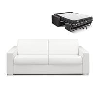 Vente-unique-Sofá Cama de 4 plazas Tipo Italiano de Piel sintética CALITO - Blanco - Cama de 160 cm - Colchón de 22 cm con Memoria de Forma