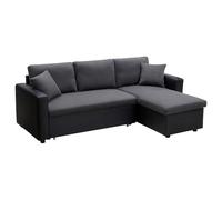 Vente-unique-Sofá Cama rinconera Reversible de Tela y Piel sintética GAZUR - Antracita y Negro