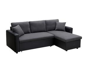 Vente-unique-Sofá Cama rinconera Reversible de Tela y Piel sintética GAZUR - Antracita y Negro