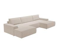 Vente-unique - Sofá Cama rinconero panor·mico de Tela Texturizada Color Beige Amelia