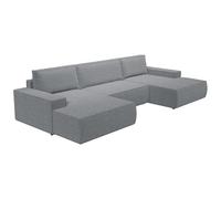 Vente-unique - Sofá Cama rinconero panor·mico de Tela Texturizada Gris Amelia