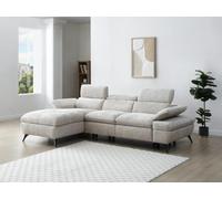 Vente-unique-Sofá Chaise Longue Izquierda en Tela Texturizada con Almacenamiento Beige MORAVA