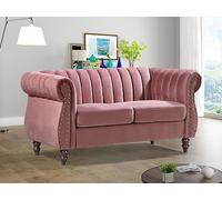 Vente-unique-Sofá Chesterfield 2 plazas de Terciopelo Rosa Viejo Trumbo
