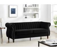 Vente-unique-Sofá Chesterfield 3 plazas de Terciopelo Negro Trumbo
