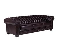 Vente-unique-Sofá Chesterfield 4 plazas, 100% Piel de búfalo Brenton Marrón con Reflejos castaño