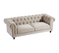 Vente-unique-Sofá Chesterfield de 3 plazas de Tela Beige Cronel