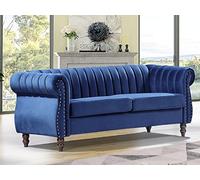 Vente-unique-Sofá Chesterfield de 3 plazas de Terciopelo Azul Real Trumbo