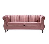 Vente-unique-Sofá Chesterfield de 3 plazas de Terciopelo Rojo Viejo Trumbo