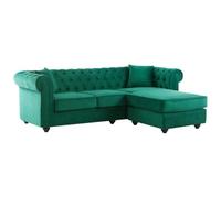 Vente-unique-Sofá Chesterfield rinconera Reversible de Terciopelo Verde Toledo