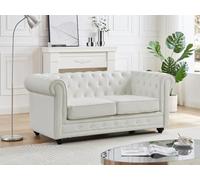 Vente-unique-Sofá de 2 plazas de Piel sintética Blanco Chesterfield
