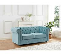 Vente-unique-Sofá de 2 plazas de Terciopelo Azul Pastel Chesterfield