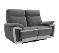 Vente-unique-Sofá de 2 plazas Relax eléctrico de Terciopelo METTI - Gris y Bandas Crudo