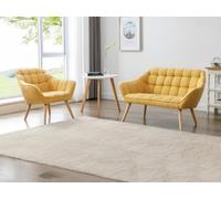 Vente-unique-Sofá de 2 plazas y sillón en Tejido Amarillo Mostaza Caserta