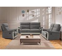 Vente-unique-Sofá de 3 plazas Relax eléctrico de Terciopelo METTI - Gris y Bandas Crudo