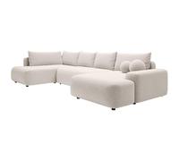 Vente-unique - Sofá esquinero grande, derecho, panorámico, plegable, tejido jaspeado, crema, Daviso
