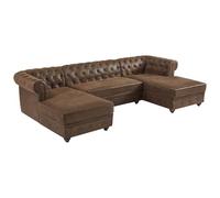 Vente-unique - Sofá esquinero panor·mico de Microfibra con Aspecto de Cuero Envejecido Chesterfield