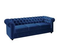 Vente-unique - Sofá Fijo 3 plazas Chesterfield - Terciopelo - Azul eléctrico