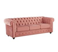 Vente-unique - Sofá Fijo 3 plazas Chesterfield - Terciopelo - Rosa Palo