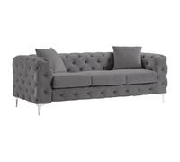 Vente-unique - Sofá Fijo 3 plazas Edwina - Terciopelo - Gris Antracita