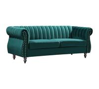 Vente-unique - Sofá Fijo 3 plazas Trumbo - Terciopelo - Verde Esmeralda