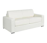 Vente-unique - Sofá plegable de 3 plazas Express en piel de búfalo blanca - Superficie de descanso con listones anchos de 140 cm - Colchón de 22 cm con espuma viscoelástica Calito