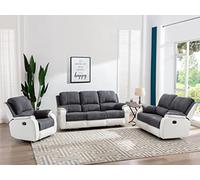Vente-unique-Sofá Relax de 3 plazas de Microfibra y Piel sintética Gris y Blanco Brody
