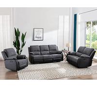Vente-unique-Sofá Relax de 3 plazas de Microfibra y Piel sintética Gris y Negro Brody
