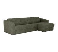 Vente-unique-Sofá rinconera de Apertura r·pida en Tela Texturizada Verde Kaki - Cama 140 cm - ColchÛn 18 cm - DARIELO