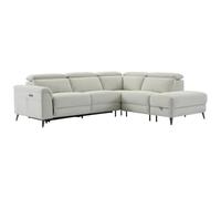 Vente-unique-Sofá rinconera Derecho reclinable eléctrico de Tela Beige MAKORO