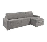 Vente-unique-Sofá rinconera Reversible de Apertura r·pida en Pana Gris Claro - Somier de l·Minas Anchas 160 cm - ColchÛn 18 cm - CALITO