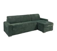 Vente-unique-Sofá rinconera Reversible de Apertura r·pida en Pana Verde - Somier de l·Minas Anchas 140 cm - ColchÛn 22 cm con viscoel·Stica - CALITO