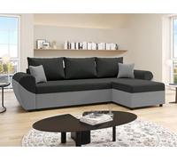 Vente-unique-Sofá rinconera Reversible de Tela Negra y Gris LIERNO