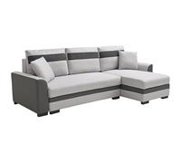 Vente-unique-Sofá rinconera Reversible de Tela y Piel sintética Gris Claro GIANY II