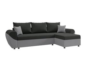 Vente-unique - Sofá rinconera y Reversible de Tela Negra y Gris LIERNO