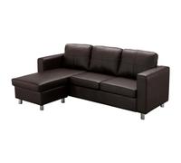 Vente-unique-Sofá rinconero de Piel sintética Ackley - Ángulo Reversible - Marrón