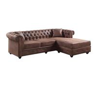 Vente-unique-Sofá rinconero Reversible Chesterfield Toledo de Microfibra Envejecida - Marrón