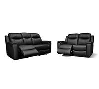 Vente-unique-Sofás 3+2 plazas Relax Evasion de Piel - Negro - con Mesa Auxiliar