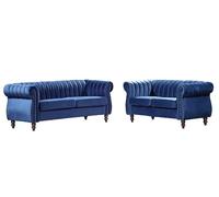 Vente-unique-Sofás Chesterfield 3+2 plazas de Terciopelo Azul Real Trumbo