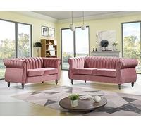 Vente-unique-Sofás Chesterfield de 3 y 2 plazas de Terciopelo Rosa Antiguo Trumbo