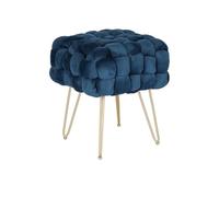 Vente-unique - Taburete bajo de terciopelo y metal dorado - Azul - ESMEA