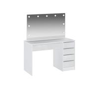 Vente-unique - Tocador con Espejo e iluminaciÛn LED - 5 cajones - Blanco Brillante - JENEMI