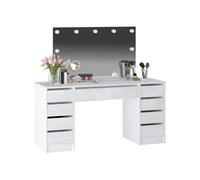 Vente-unique-Tocador Doble con Espejo con Leds - 9 cajones - Blaco Brillante - JENEMI